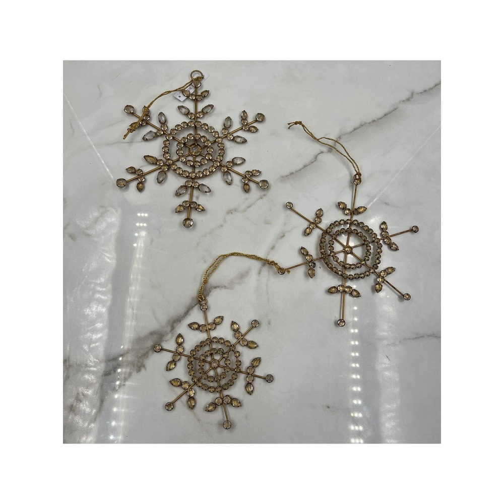 Balsam Hill Gold Crystal Snowflake Christmas Ornaments Handcrafted Amber Clear-3